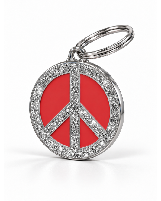 TAGiDOG Peace Spark Red ID Tag dog ID tag, angled view