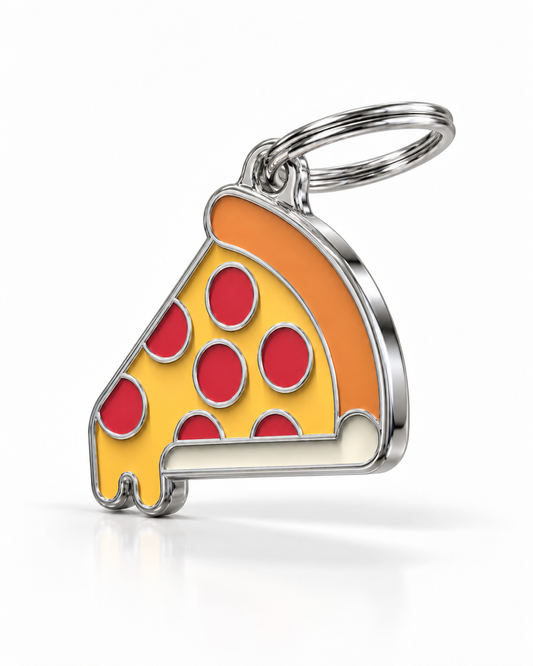 TAGiDOG Pizza ID Tag dog ID tag, angled view