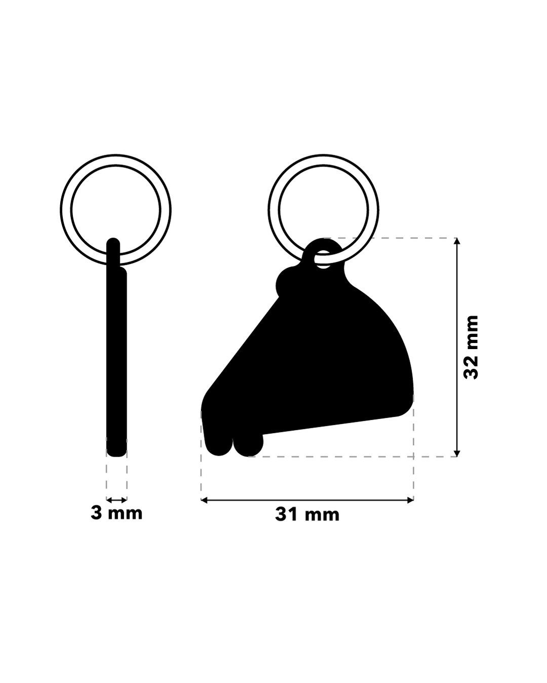 TAGiDOG Pizza ID Tag ID tag dimensions, 31 mm wide and 32 mm high, 3 mm thickness