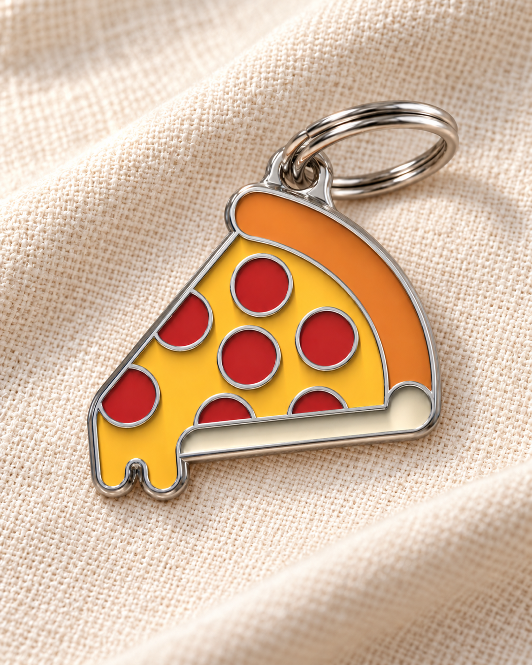 TAGiDOG Pizza ID Tag dog ID tag on light linen