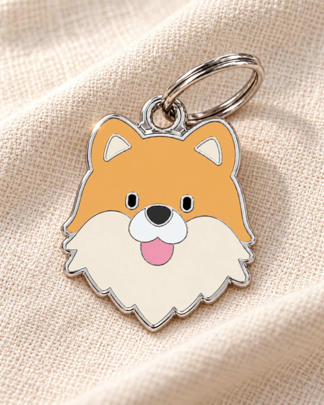TAGiDOG Pomeranian Dog ID Tag on light linen