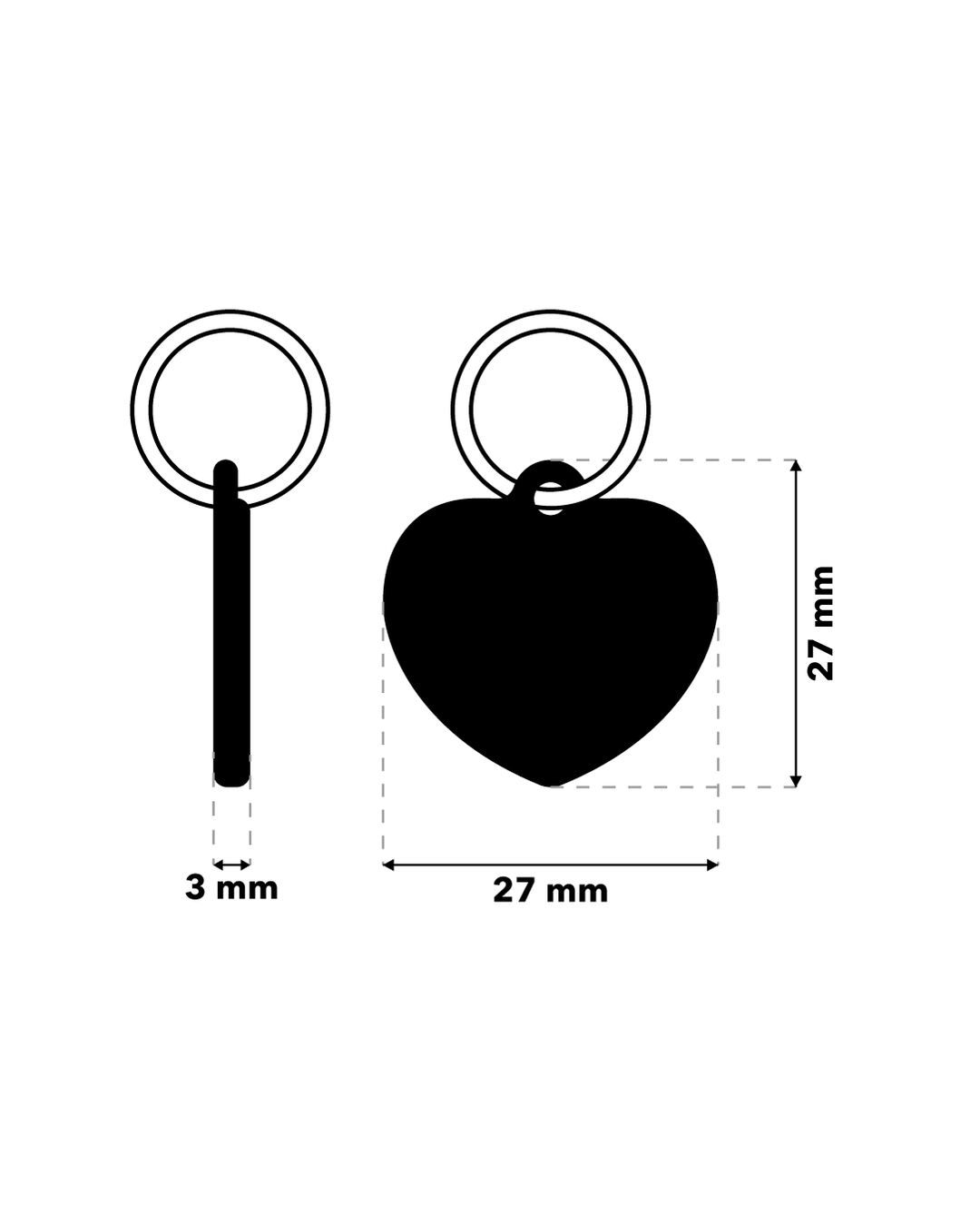 TAGiDOG Solid Heart Pink ID Tag ID tag dimensions, 27 mm wide and 27 mm high, 3 mm thickness