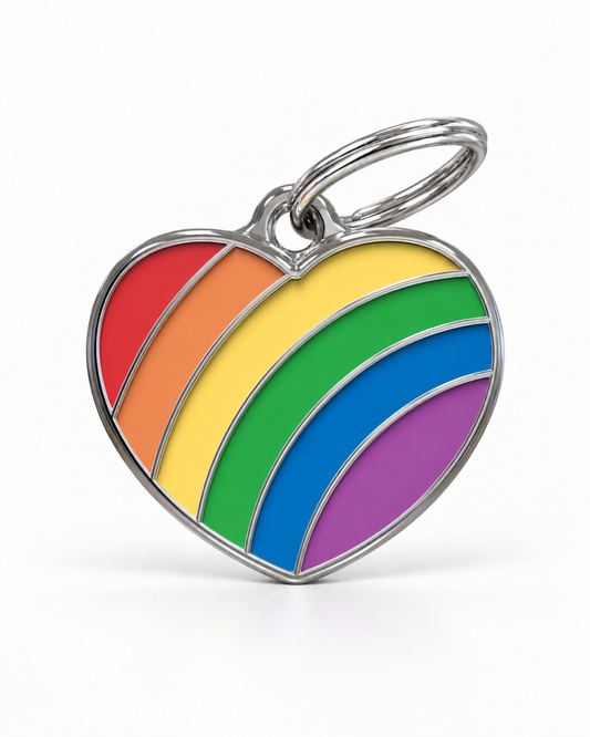TAGiDOG Pride Heart Rainbow ID Tag dog ID tag, front view on white