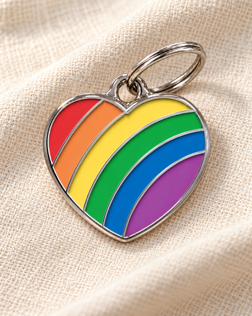 TAGiDOG Pride Heart Rainbow ID Tag dog ID tag on light linen