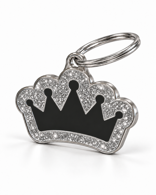 TAGiDOG Queen Spark Black ID Tag dog ID tag, angled view
