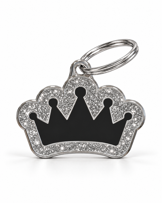 TAGiDOG Queen Spark Black ID Tag dog ID tag, front view on white