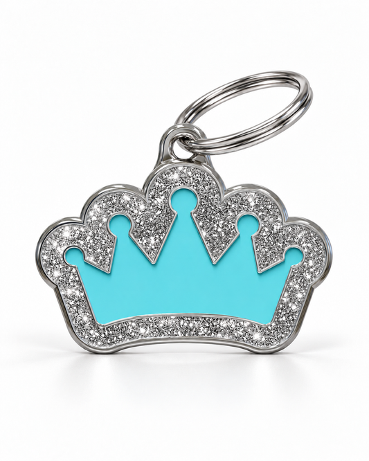 TAGiDOG Queen Spark Blue ID Tag, front view on white