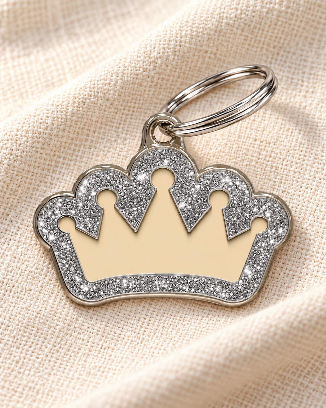 TAGiDOG Queen Spark Cream ID Tag dog ID tag on light linen
