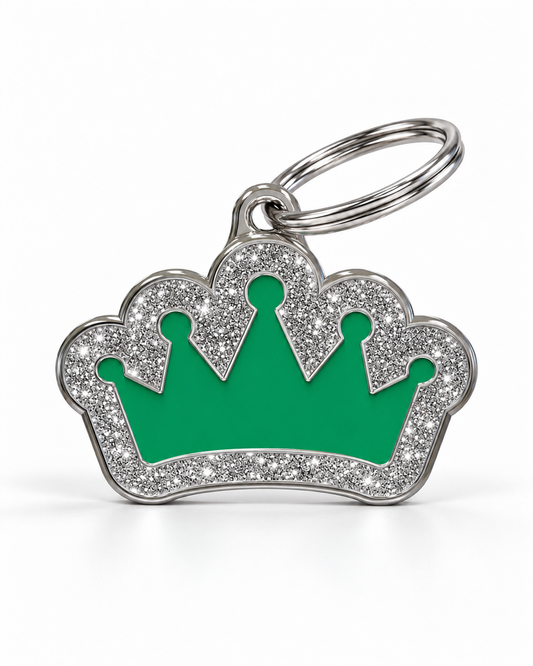 TAGiDOG Queen Spark Green ID Tag, front view on white