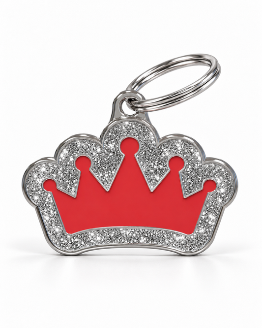 TAGiDOG Queen Spark Red dog ID tag, front view on white