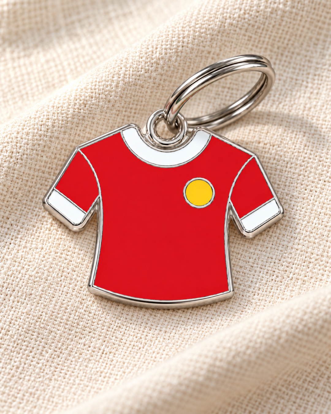 TAGiDOG Red Devils Jersey ID Tag dog ID tag on light linen