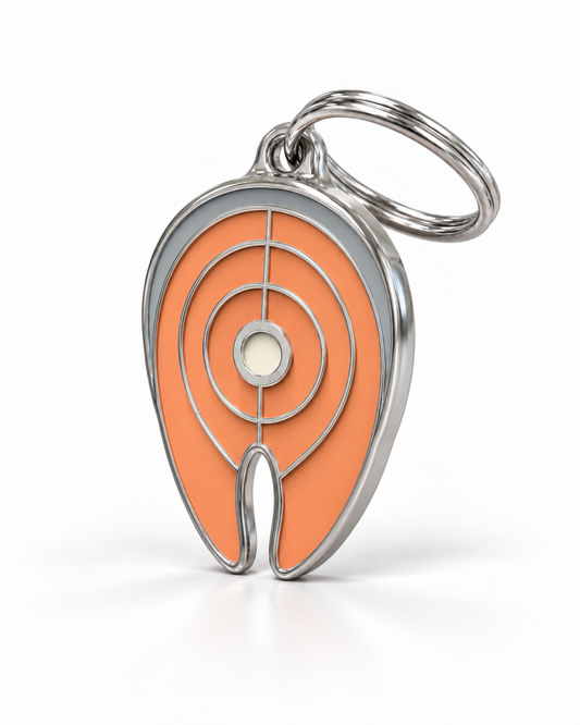 TAGiDOG Salmon ID Tag dog ID tag, angled view