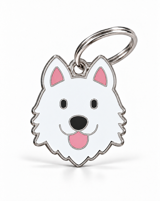 TAGiDOG Samoyed Dog ID Tag, front view on white