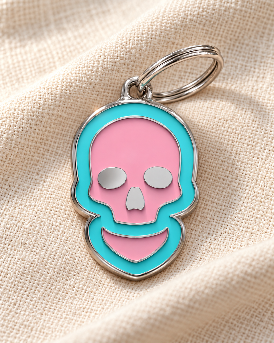 TAGiDOG Skull Bubblepop ID Tag dog ID tag on light linen