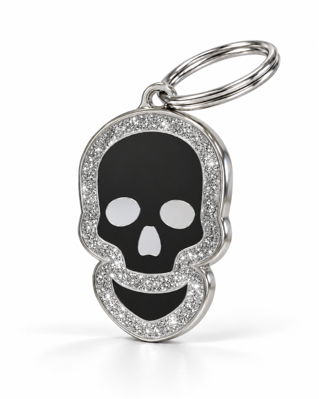 TAGiDOG Skull Spark Black ID Tag dog ID tag, angled view