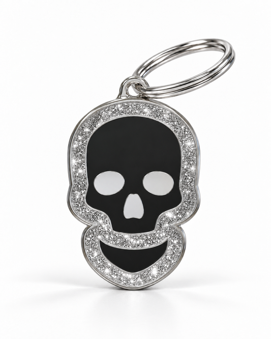 TAGiDOG Skull Spark Black ID Tag dog ID tag, front view on white