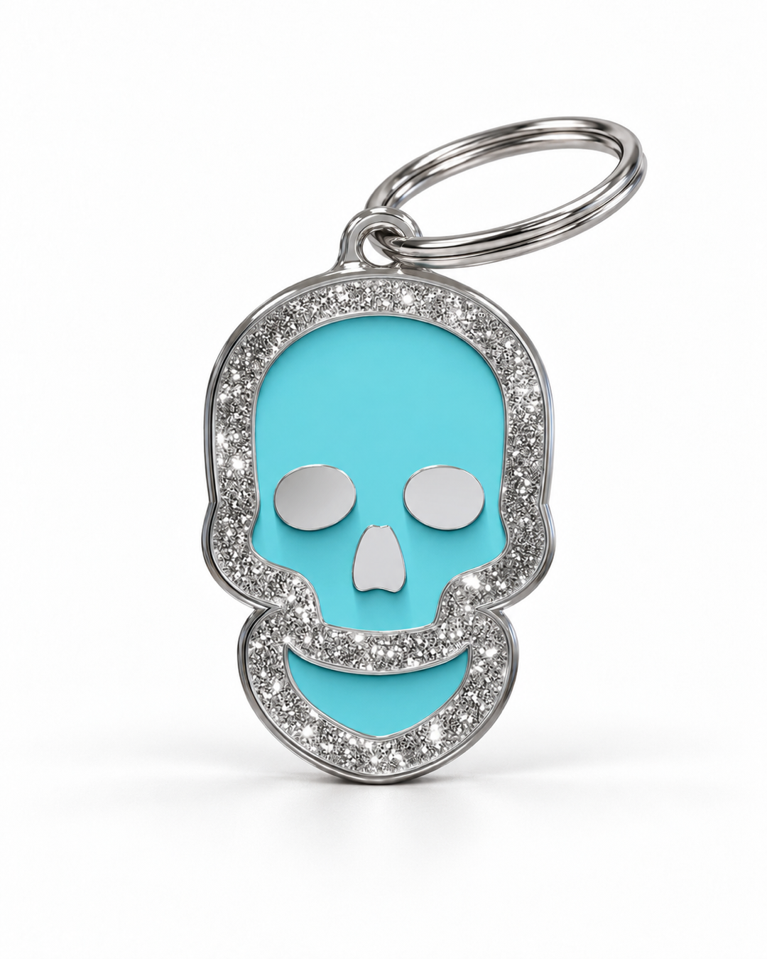 TAGiDOG Skull Spark Blue ID Tag, front view on white