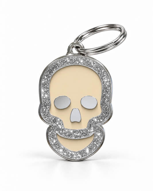 TAGiDOG Skull Spark Cream ID Tag dog ID tag, front view on white