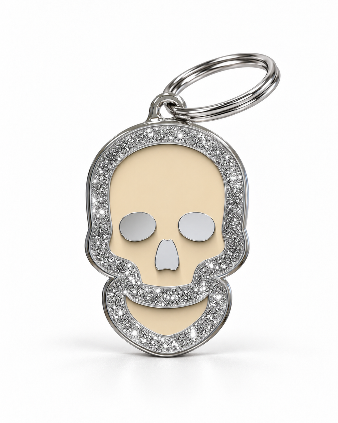 TAGiDOG Skull Spark Cream ID Tag dog ID tag, front view on white