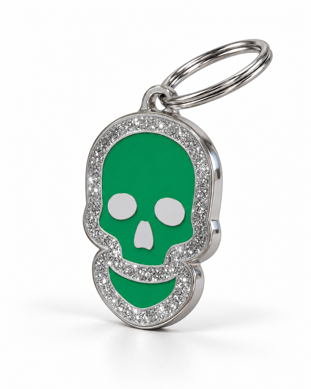TAGiDOG Skull Spark Green ID Tag, angled view
