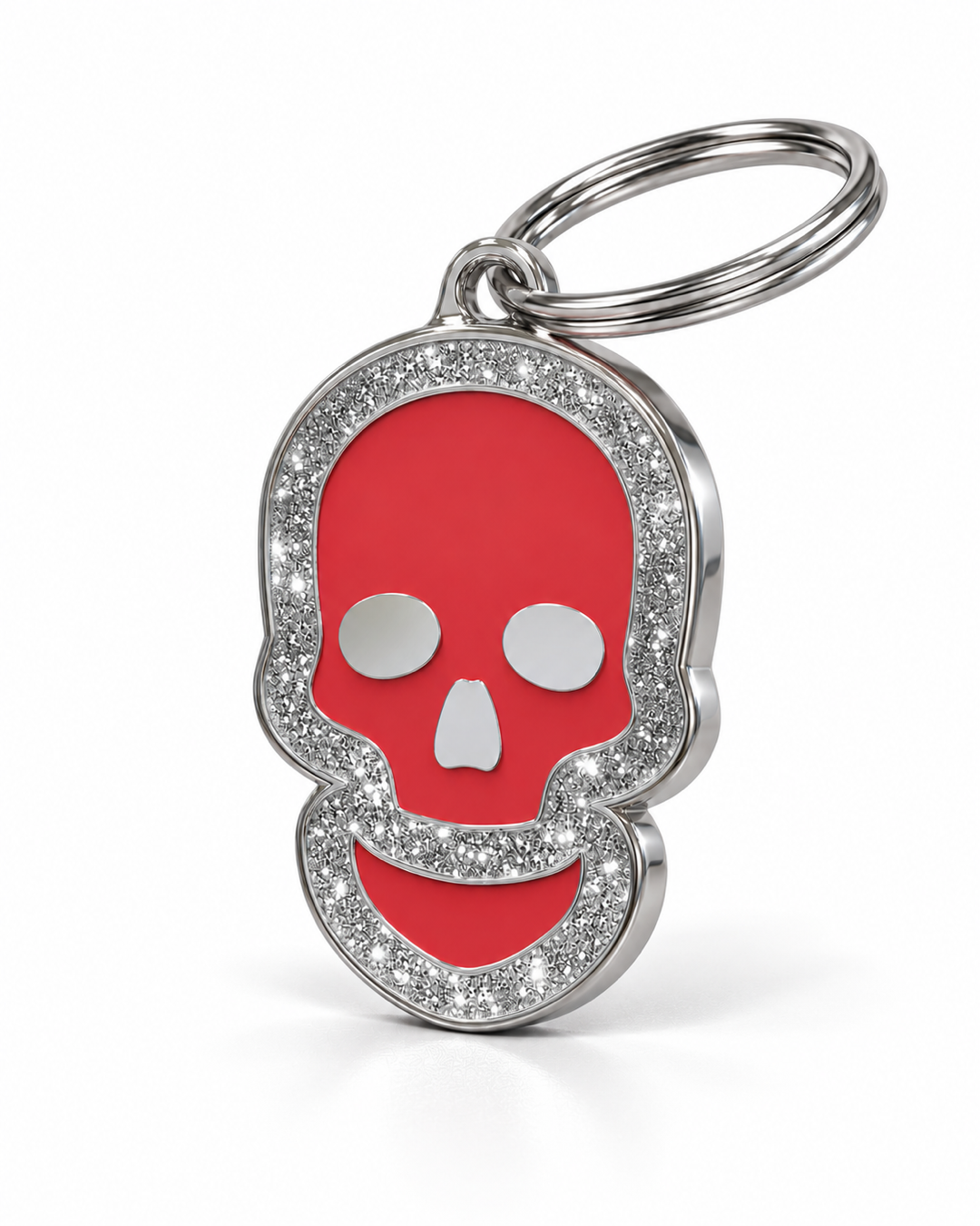 TAGiDOG Skull Spark Red ID Tag dog ID tag, angled view