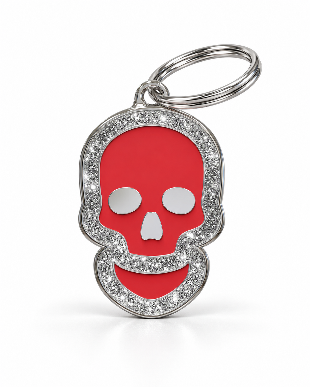 TAGiDOG Skull Spark Red ID Tag dog ID tag, front view on white