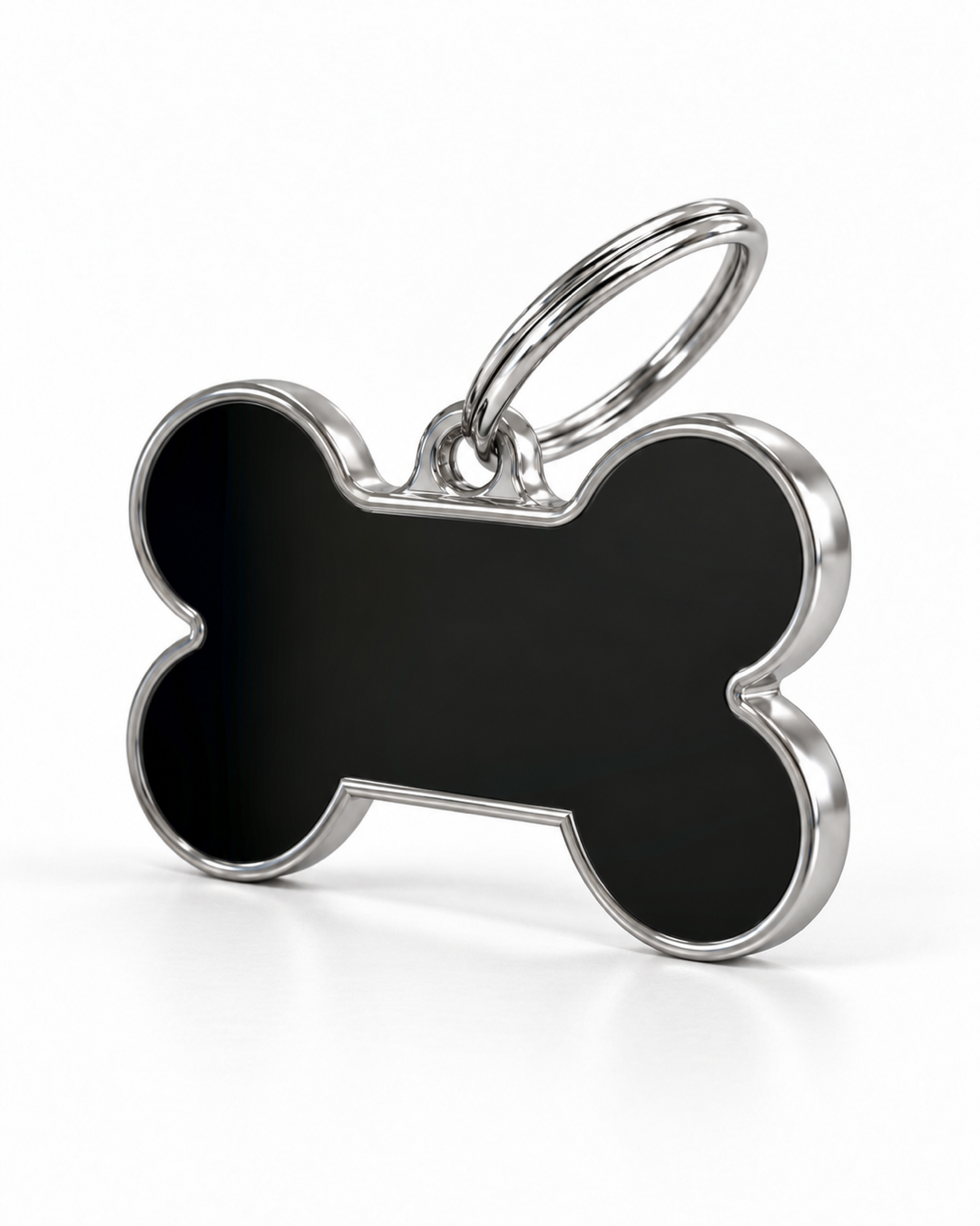 TAGiDOG Solid Bone Black ID Tag Medium dog ID tag, angled view