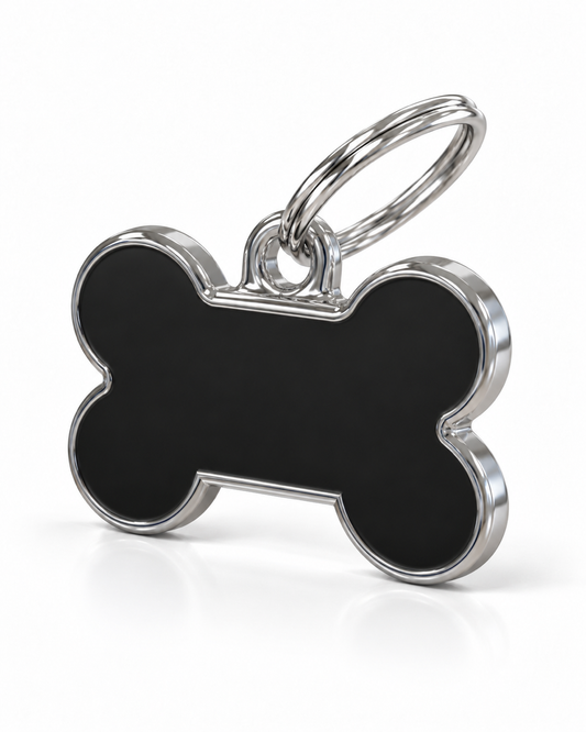 TAGiDOG Solid Bone Black ID Tag Small dog ID tag, angled view