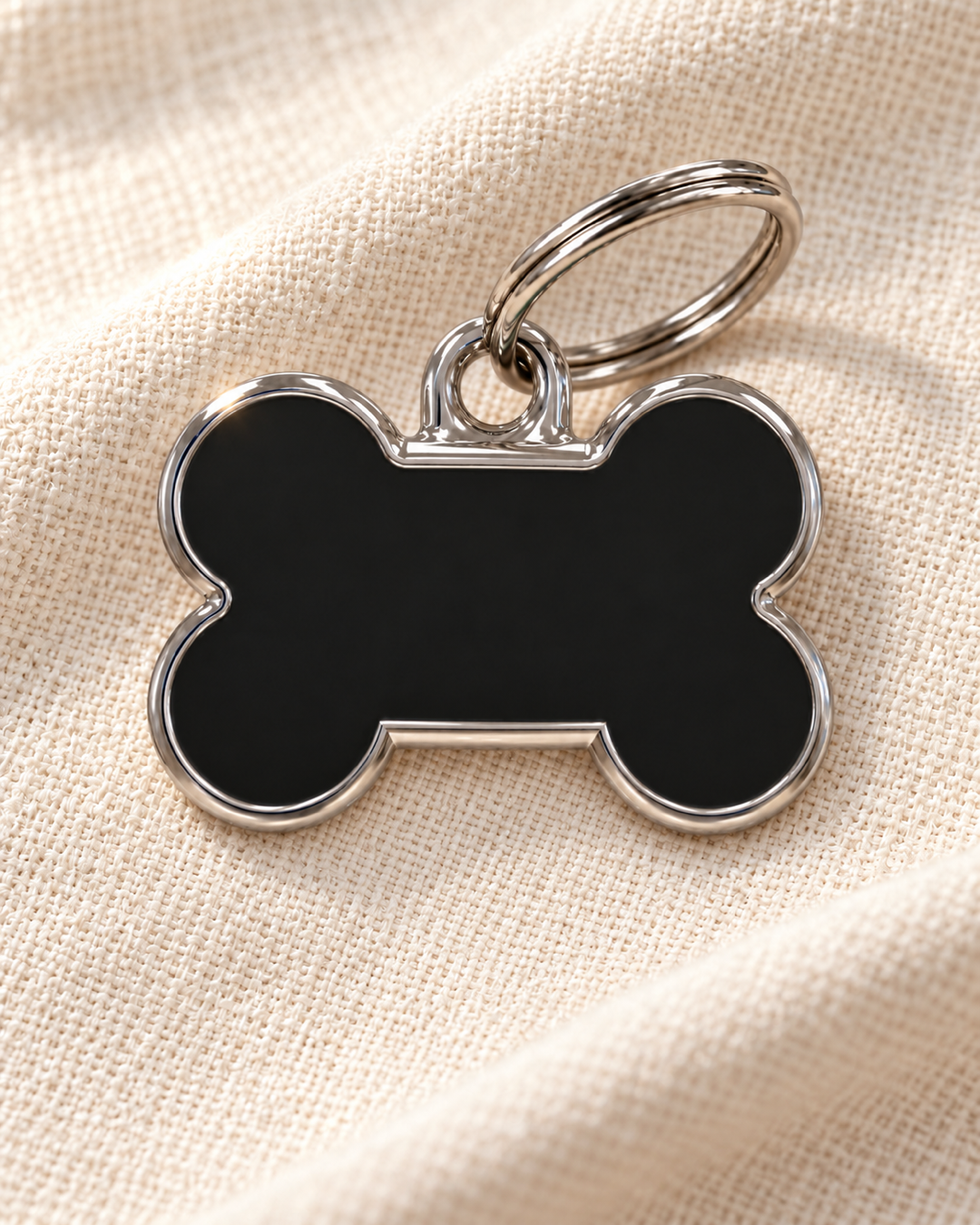 TAGiDOG Solid Bone Black ID Tag Small dog ID tag on light linen