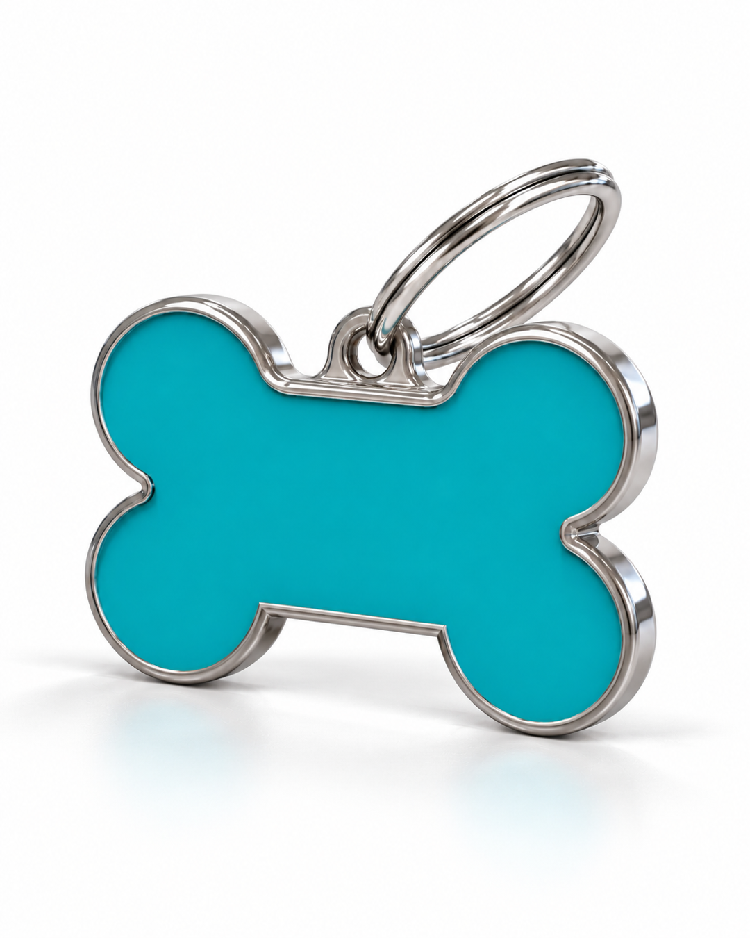 TAGiDOG Solid Bone Blue ID Tag Medium dog ID tag, angled view