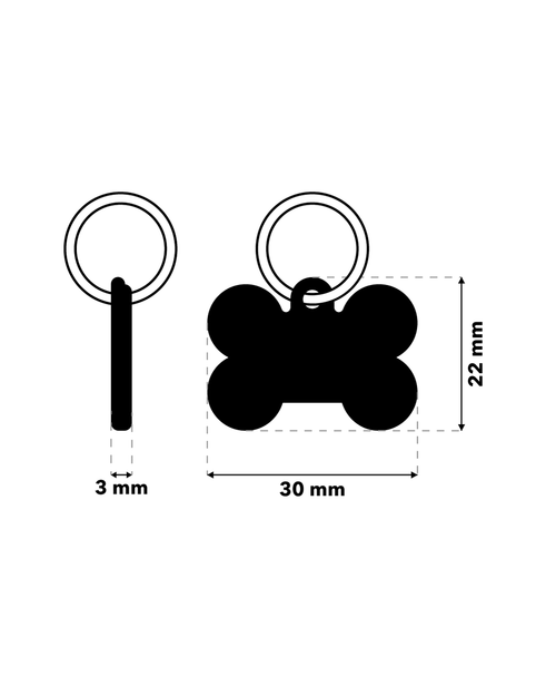 TAGiDOG Classic Bone ID Tag Small ID tag dimensions, 30 mm wide and 22 mm high, 3 mm thickness