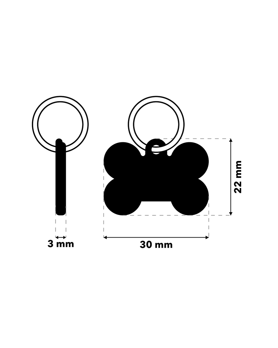 TAGiDOG Solid Bone Blue ID Tag Small ID tag dimensions, 30 mm wide and 22 mm high, 3 mm thickness
