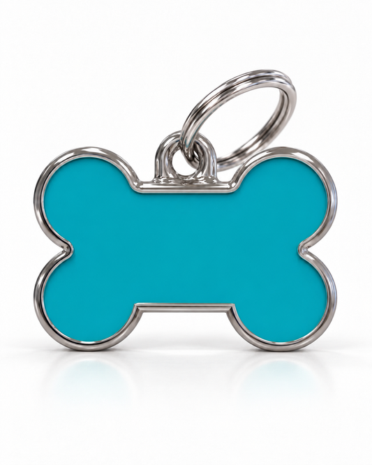 TAGiDOG Solid Bone Blue ID Tag Small dog ID tag, front view on white