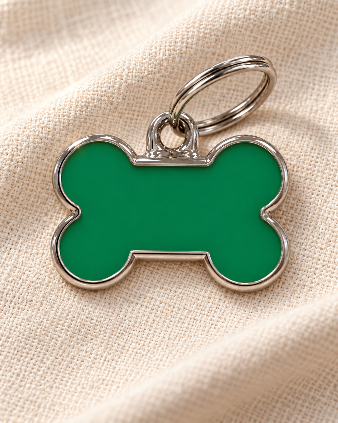 TAGiDOG Solid Bone Green ID Tag Small dog ID tag on light linen
