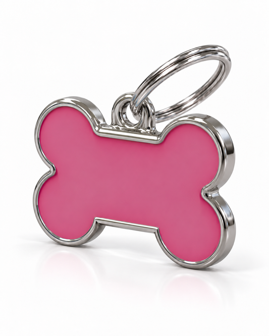 TAGiDOG Solid Bone Pink ID Tag Small dog ID tag, angled view