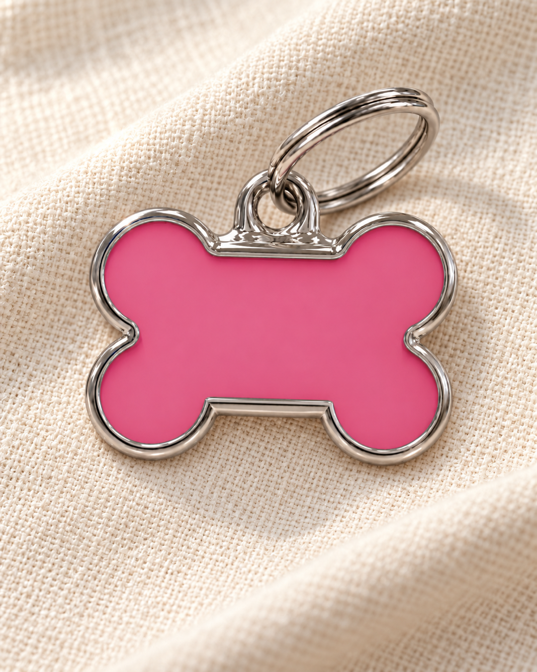 TAGiDOG Solid Bone Pink ID Tag Small dog ID tag on light linen