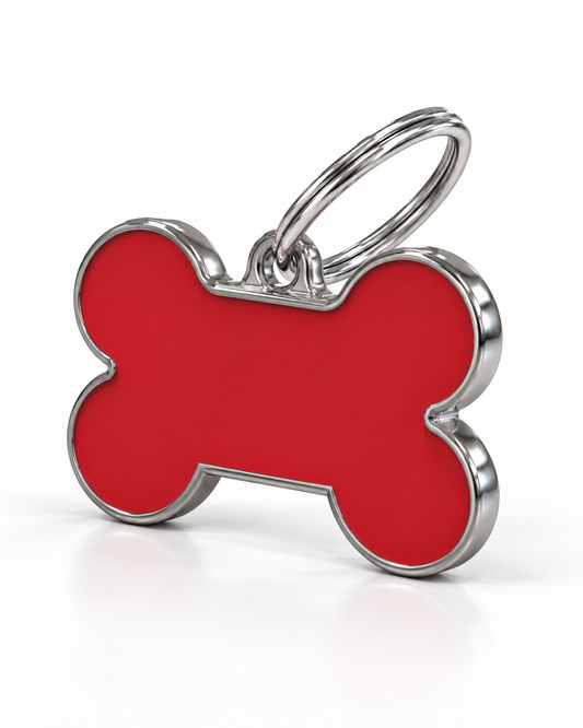 TAGiDOG Solid Bone Red ID Tag Medium dog ID tag, angled view