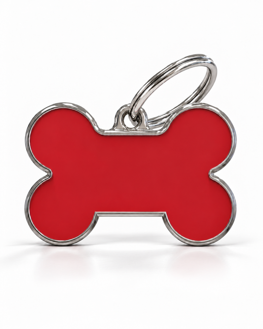 TAGiDOG Solid Bone Red ID Tag Medium dog ID tag, front view on white