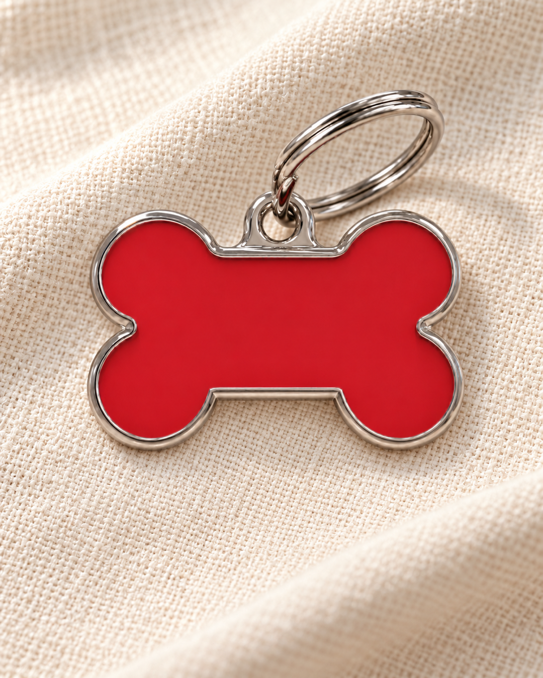 TAGiDOG Solid Bone Red ID Tag Medium dog ID tag on light linen