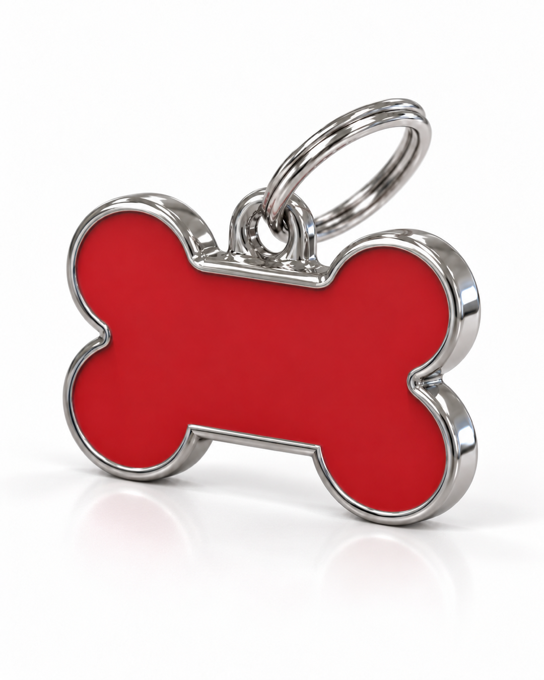 TAGiDOG Solid Bone Red ID Tag Small dog ID tag, angled view