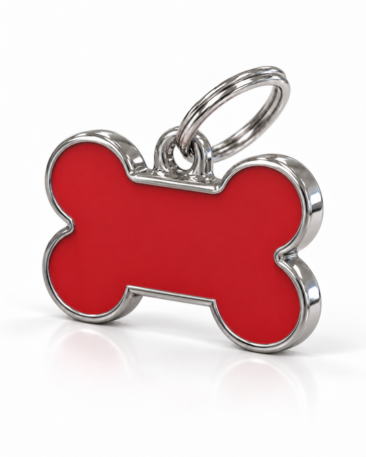 TAGiDOG Solid Bone Red ID Tag Small dog ID tag, angled view