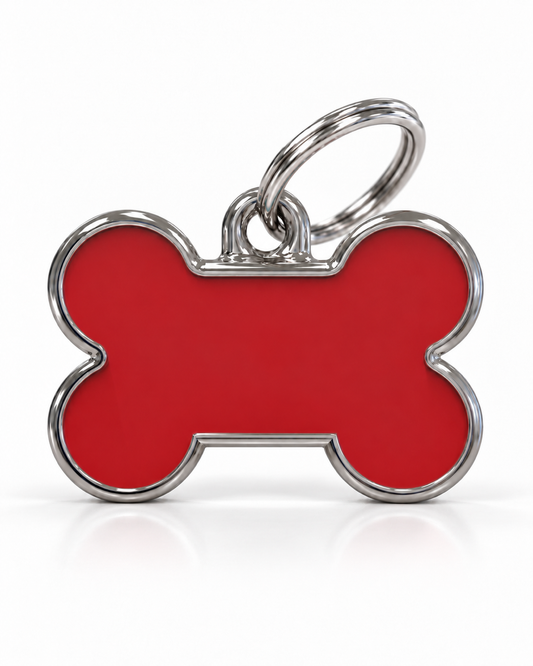 TAGiDOG Solid Bone Red ID Tag Small dog ID tag, front view on white