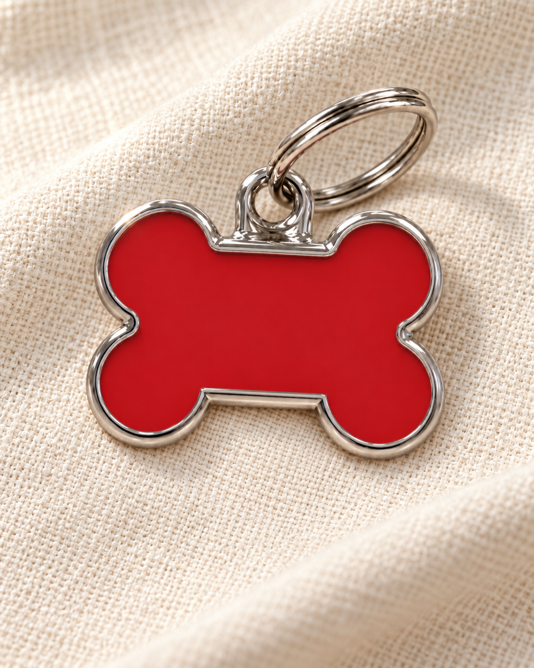 TAGiDOG Solid Bone Red ID Tag Small dog ID tag on light linen