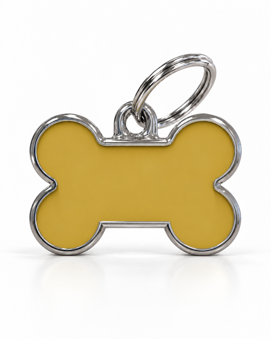 TAGiDOG Solid Bone Yellow ID Tag Small dog ID tag, front view on white