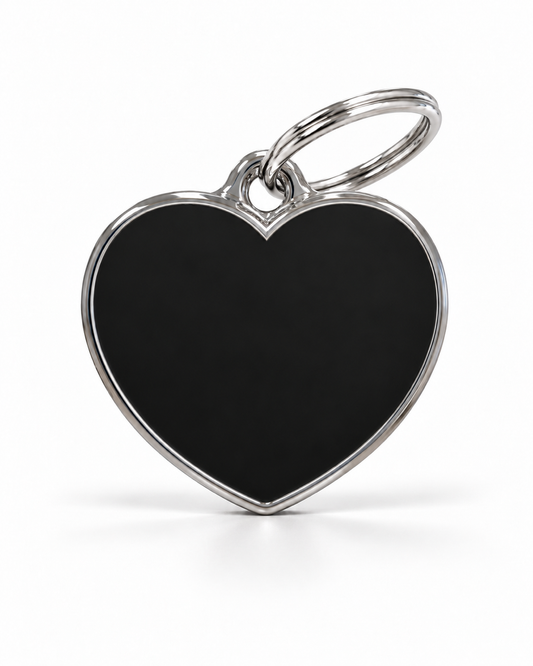 TAGiDOG Solid Heart Black ID Tag dog ID tag, front view on white