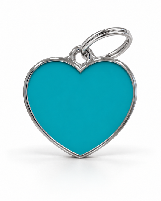 TAGiDOG Solid Heart Blue ID Tag dog ID tag, front view on white