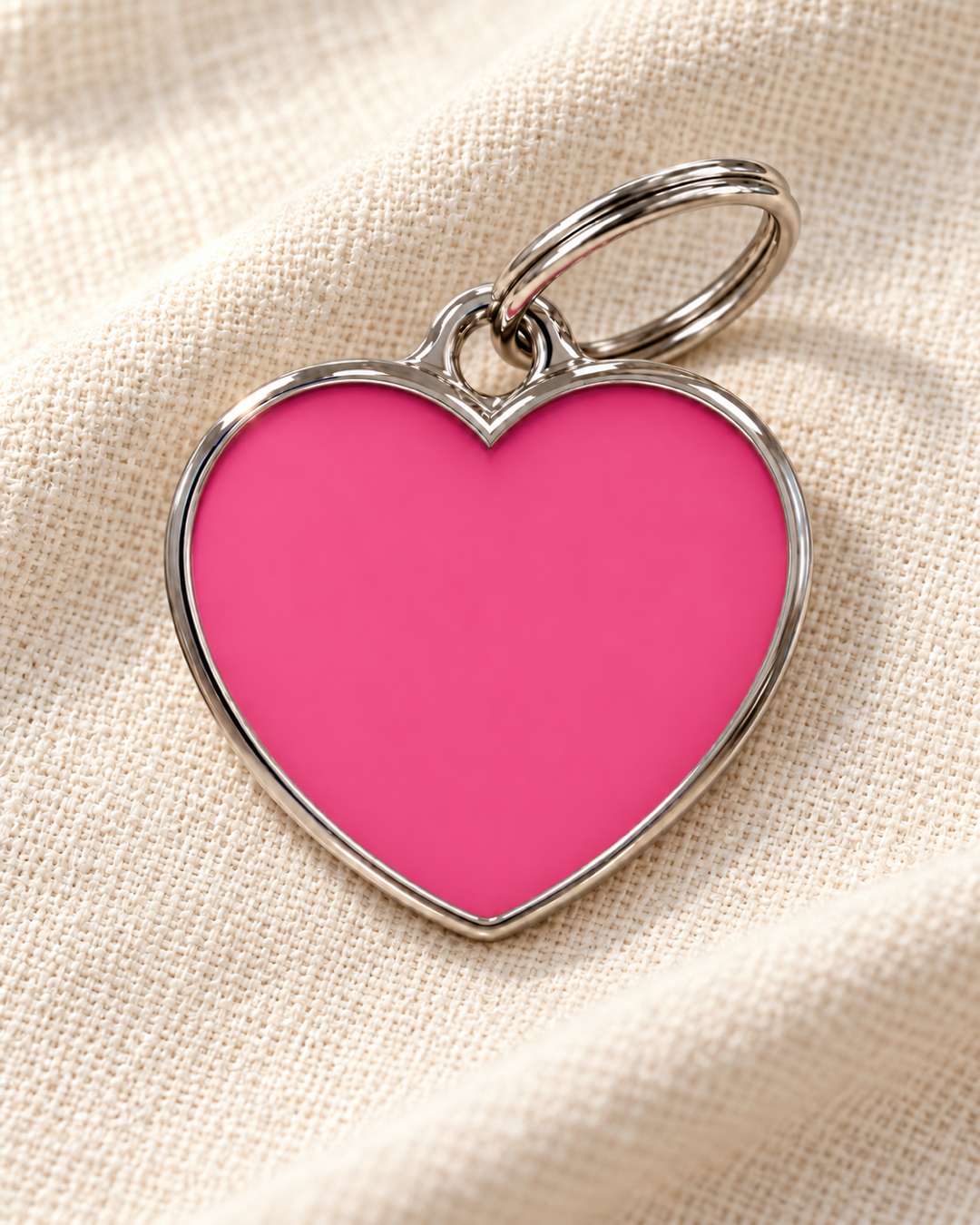 TAGiDOG Solid Heart Pink ID Tag dog ID tag on light linen