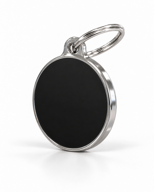TAGiDOG Solid Round Black ID Tag dog ID tag, angled view