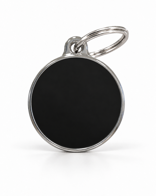 TAGiDOG Solid Round Black ID Tag dog ID tag, front view on white