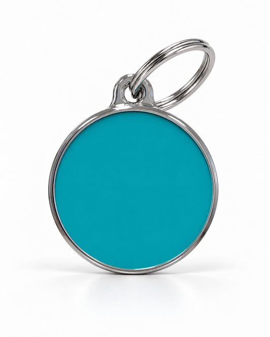 TAGiDOG Solid Round Blue ID Tag dog ID tag, front view on white